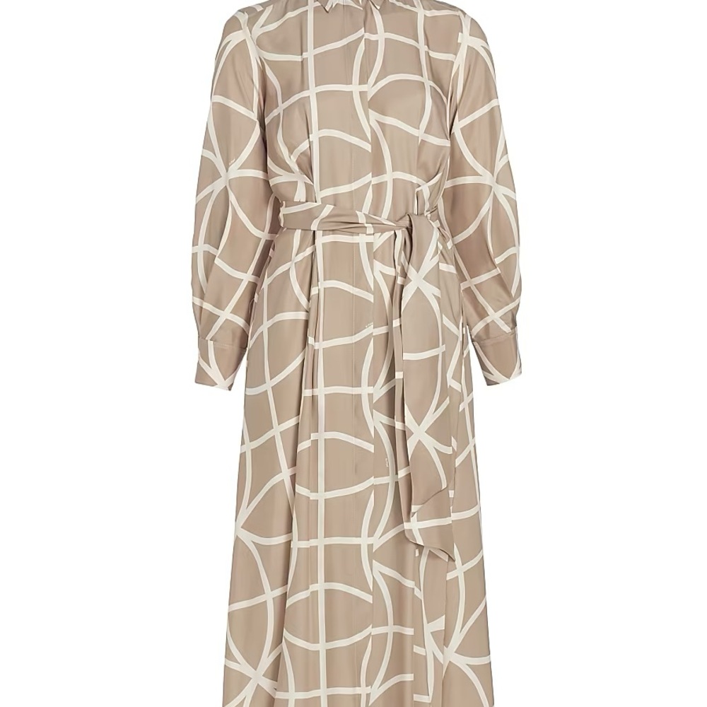 Kiton Beige Geometric Long Sleeve Dress